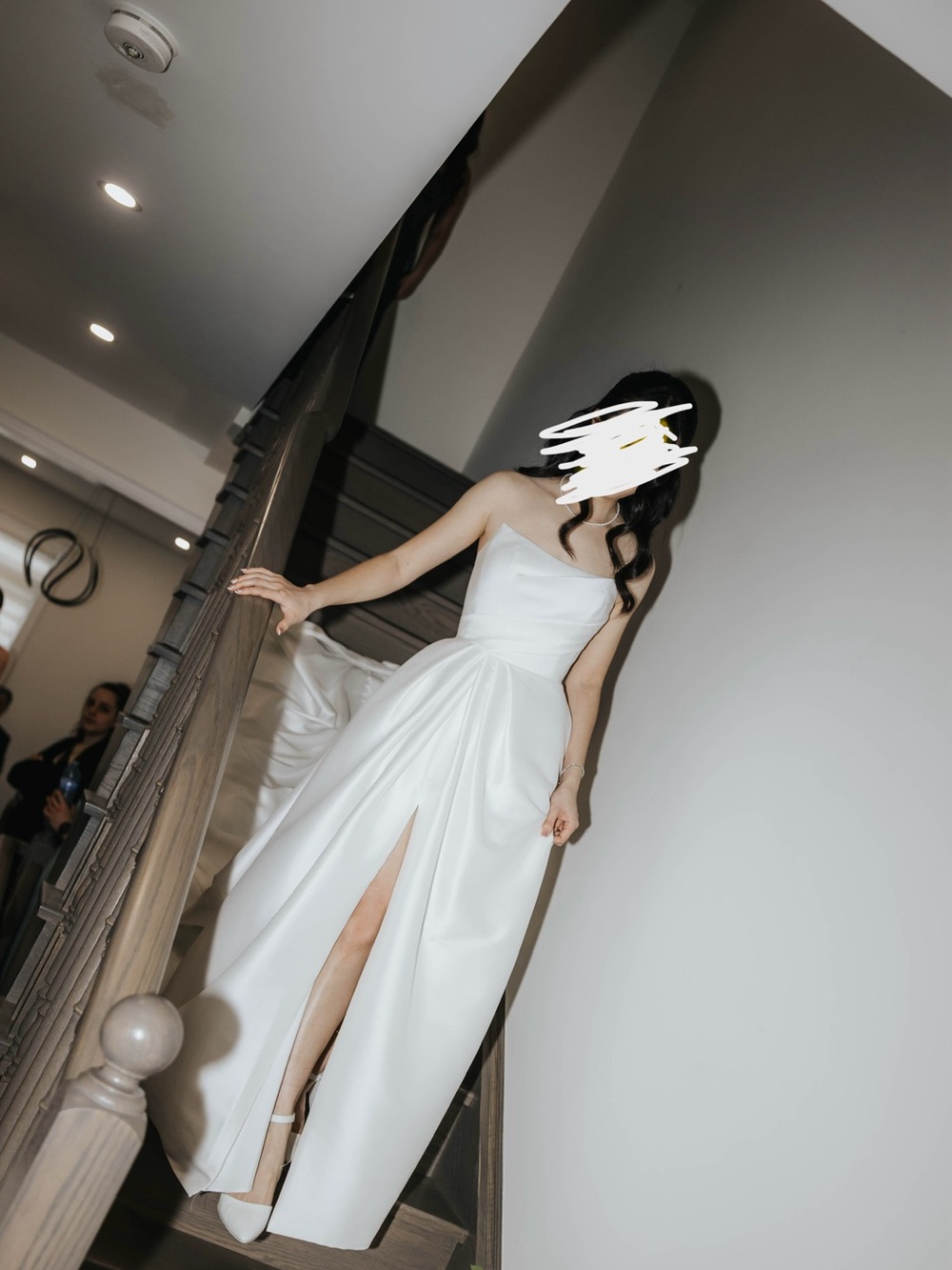 Sottero and Midgley Aspen Strapless White Satin Wedding Gown with Front Slit